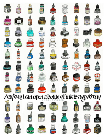 100 ink bottle poster by Carol DuBosch