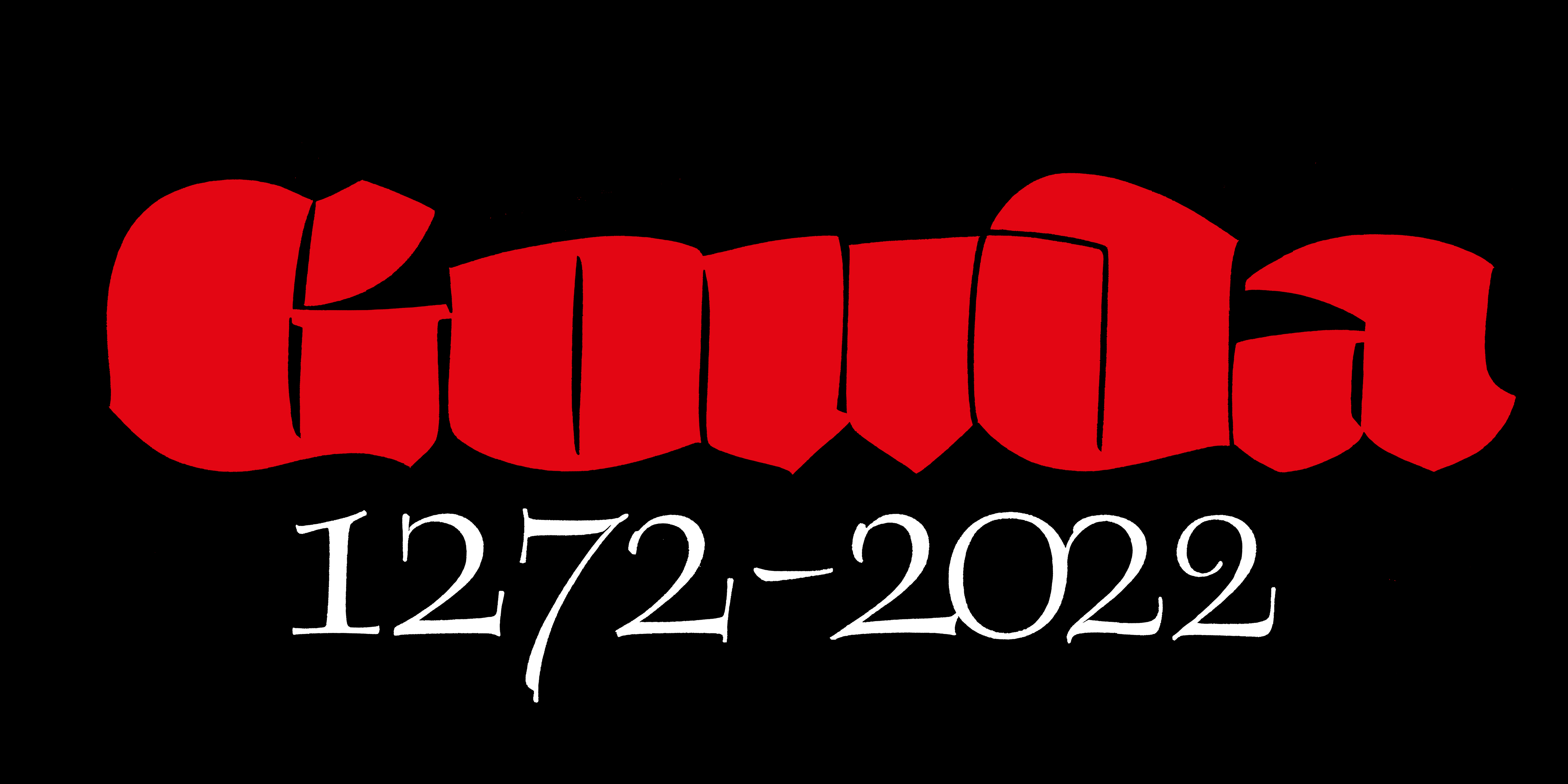 "Gouda 1272-2022" digital drawn lettering in red on black background by Elmo van Slingerland