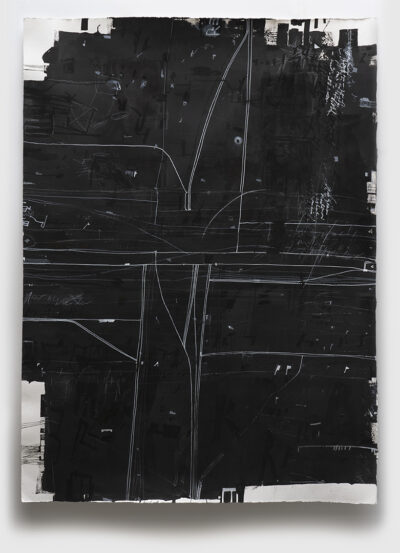 Elmo van Slingerland's experimental work of thin white lines on painted black background