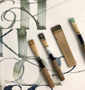 Oboe reed calligraphy by Gemma Black- close up of reeds