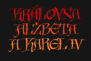 Orange calligraphy on black by Carl Rohrs