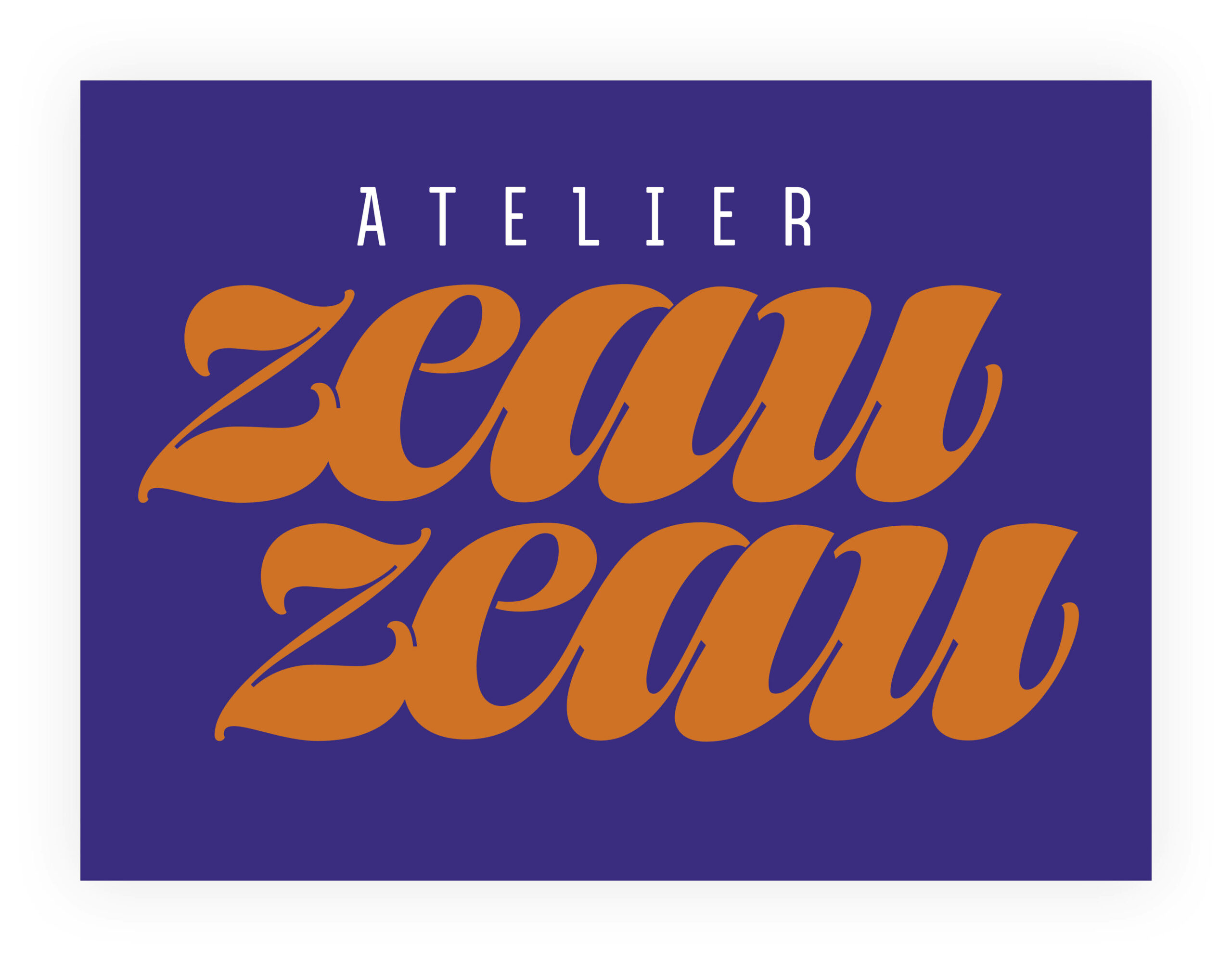 "Atelier Zeau Zeau" digital lettering in orange on purple background by Elmo van Slingerland
